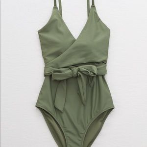 Aerie Green Wrap One Piece Swimsuit